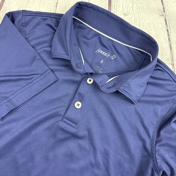Johnnie O Boys Polo Shirt Sz 8 Blue Prep Formance Collar Short Sleeve EUC - Picture 8 of 9